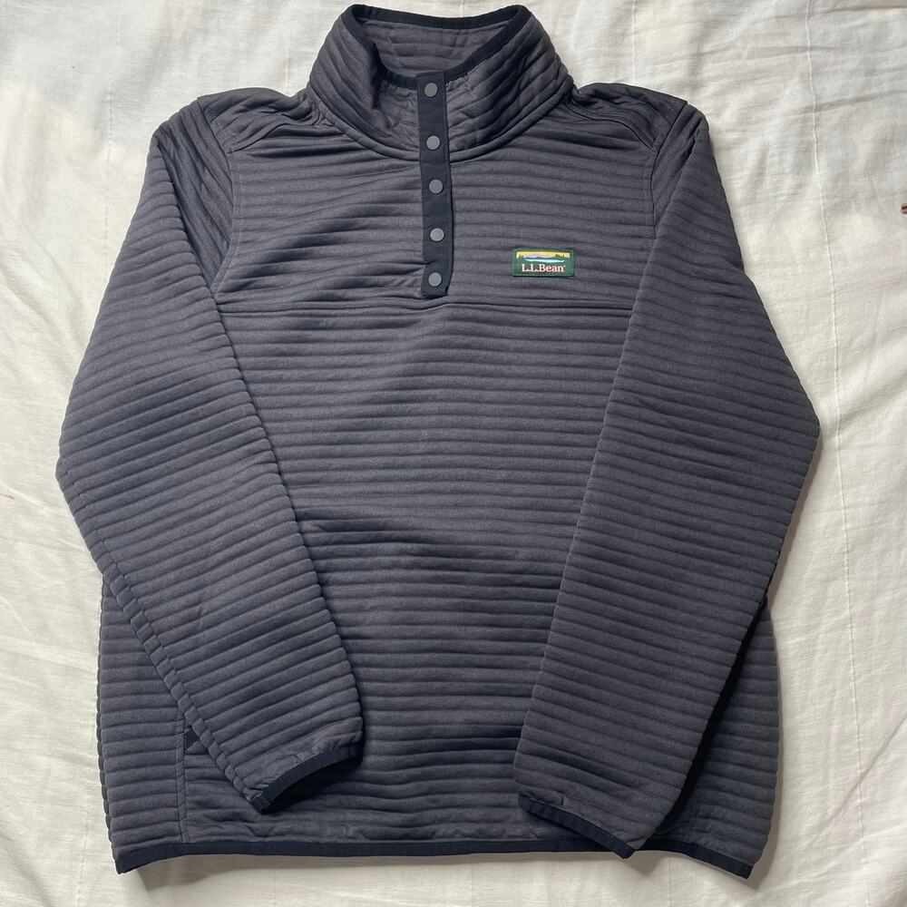 L.L. Bean Airlight Pullover 1/4 Snap Gray Black Medium Petite Women's